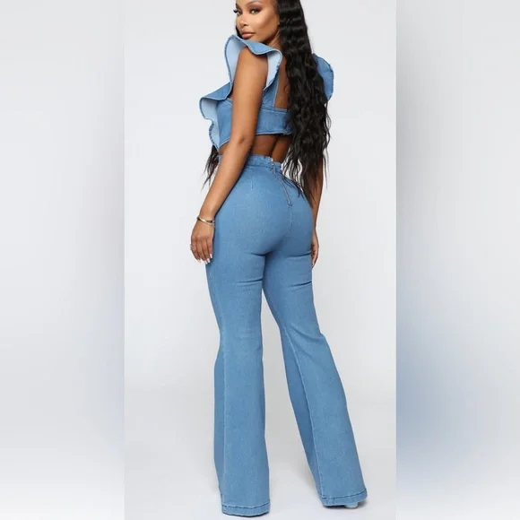NWT Fashion Nova - Janis Denim Jumpsuit - Medium Wash - Picture 2 of 5